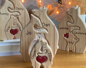 Wooden Bear Family Puzzle 3 Person Animal Figurines Family Keepsake Gifts Gift for Parents Vinyl Name Family Puzzle Mothers Day Gifts