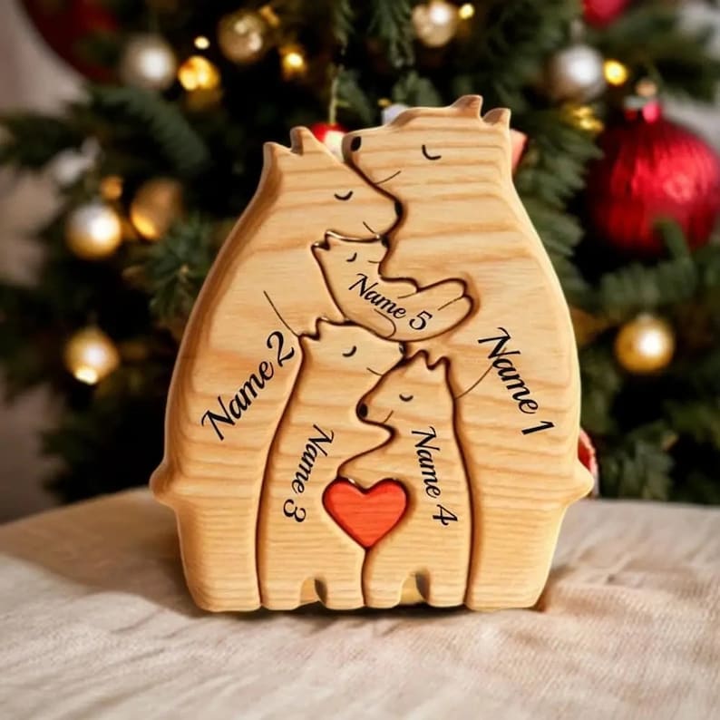Wooden Bear Family Puzzle 3 Person Animal Figurines Family Keepsake Gifts Gift for Parents Engraved Name Family Puzzle Valentines Day Gifts image 6