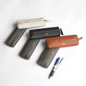 Personalised Monogram Pencil Case, Custom Pencil pouch, Pen case, Aesthetic pouches, Leather pen bag, Mother days gift, Gift for Mum image 2
