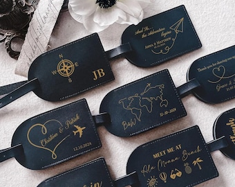 Personalised Leather Luggage Tag, Custom Travel Bag Tag with Initials  Date, Personalised Baggage Label, Wedding & Couple Travel Gift
