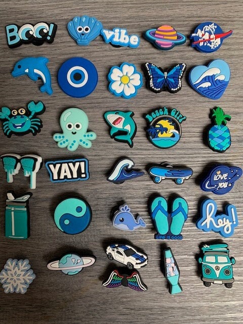 Blue Croc Charms Clog Charm Shoe Pin Badge Charm Flower Butterfly Daisy Wave Sea Ocean Crab Shark Evil Eye Dolphin Skateboard Snow Ying Yang