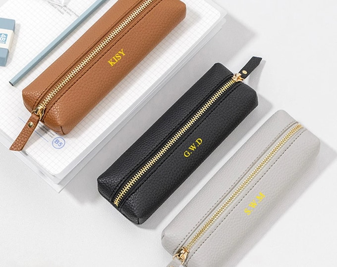 Personalised Monogram Pencil Case, Custom Pencil pouch, Pen case, Aesthetic pouches, Leather pen bag, Mother days gift, Gift for Mum