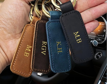 Personalised Vintage Genuine Leather Keychain, Custom Keyring for Men & Women – Car Keys, House Key, Fathers Day, Dad, Anniversary