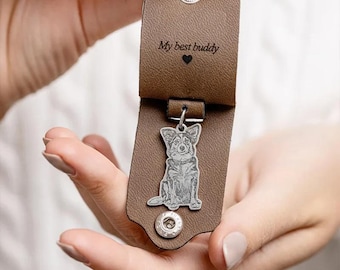 Personalised Pet Photo Keychain, Custom Pet Keyring, Engraved Personalized Leather Memorial Key Holder, Cat Dog Lover Gift, Best Friend Gift