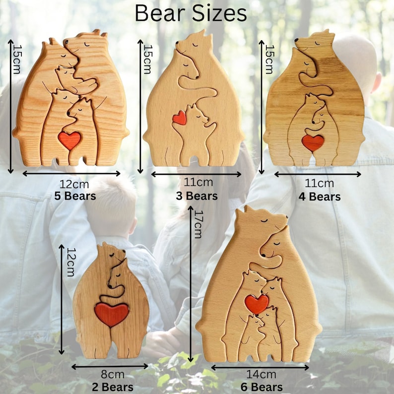 Wooden Bear Family Puzzle 3 Person Animal Figurines Family Keepsake Gifts Gift for Parents Vinyl Name Family Puzzle Valentines Day Gifts image 3