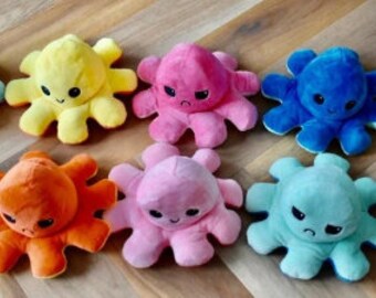 Reversible Plush Cat Double Sided Stuffed Plushie Toy Animal Animals Pulpo Reversable Octopus Bear Toys Plushies Doll Game Teddy Flip Inside Out Angry Happy Fluffy Mood Changing 6 inch Best Gift 2021 
