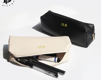 Personalised Monogram Pencil Case, Custom Pencil pouch, Pen case, Aesthetic pouches, Leather pen bag, Mother days gift, Make up Bag