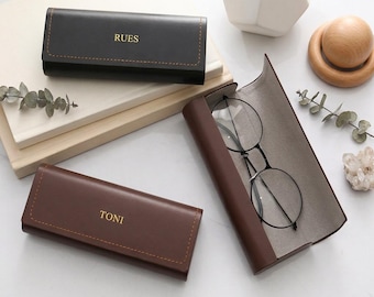 Personalised Glasses Case, Custom Sunglasses Case, Vintage PU Leather Eyewear Holder, Personalised Spectacle Storage Box, Gift
