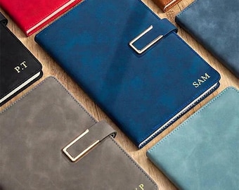 Personalised A5 Notebook Pen Set, Custom Name Leather Journal, Vintage PU Leather Diary, Office & Student Notebook, Gift for Him or Her