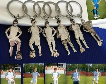 Personalised Football Keychain, Custom Football Player Photo Keyring, Engraved Personalized Photo Soccer Key Holder, Gift for Son Coach Team