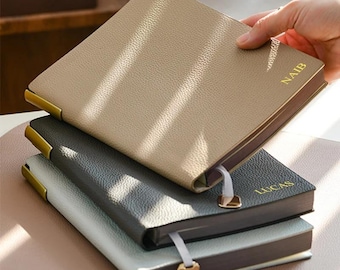Personalised A5 Notebook , Custom Name Leather Journal, Vintage PU Leather Diary, Office & Student Notebook, Gift for Him or Her, Bookmark