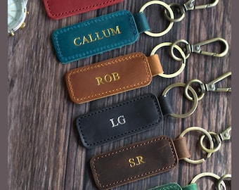 Personalised Vintage Genuine Leather Keychain, Custom Keyring for Men – Car Keys, House Key, Fathers Day,