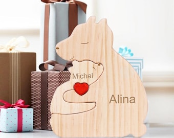 Figuras de animales de madera para padres solteros, niños, personas, regalos de recuerdo familiar para padres, rompecabezas con nombre grabado, día de San Valentín, mamá y papá
