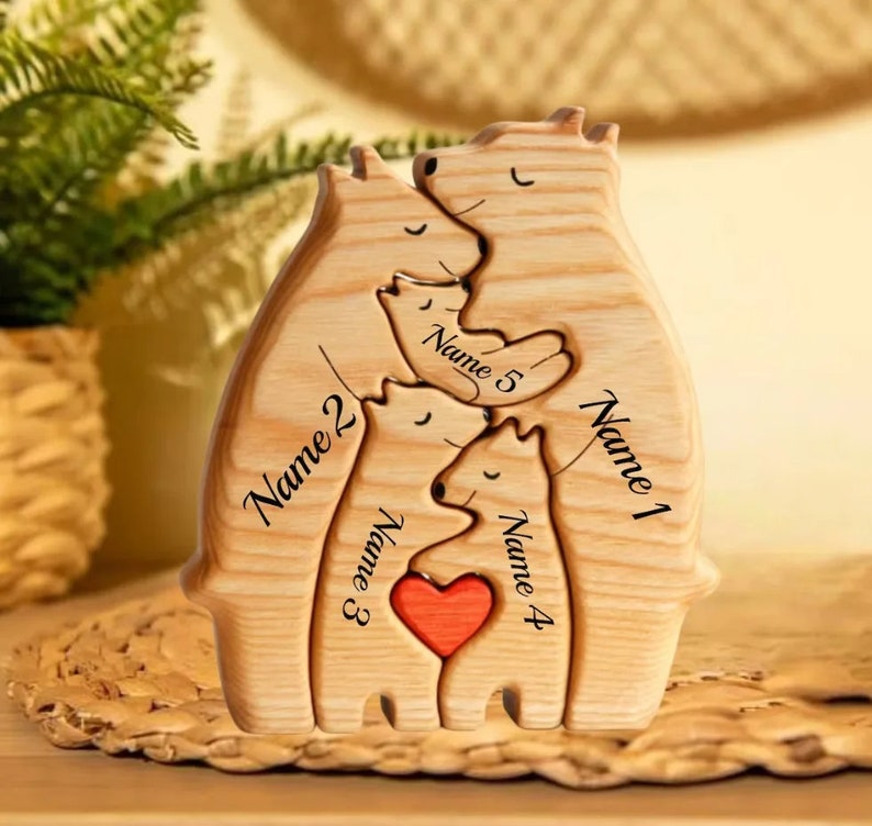 Wooden Bear Family Puzzle 3 Person Animal Figurines Family Keepsake Gifts Gift for Parents Engraved Name Family Puzzle Valentines Day Gifts image 8