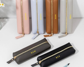 Personalised Monogram Pencil Case, Custom Pencil pouch, Pen case, Aesthetic pouches, Leather pen bag, Mother days gift, Gift for Mum