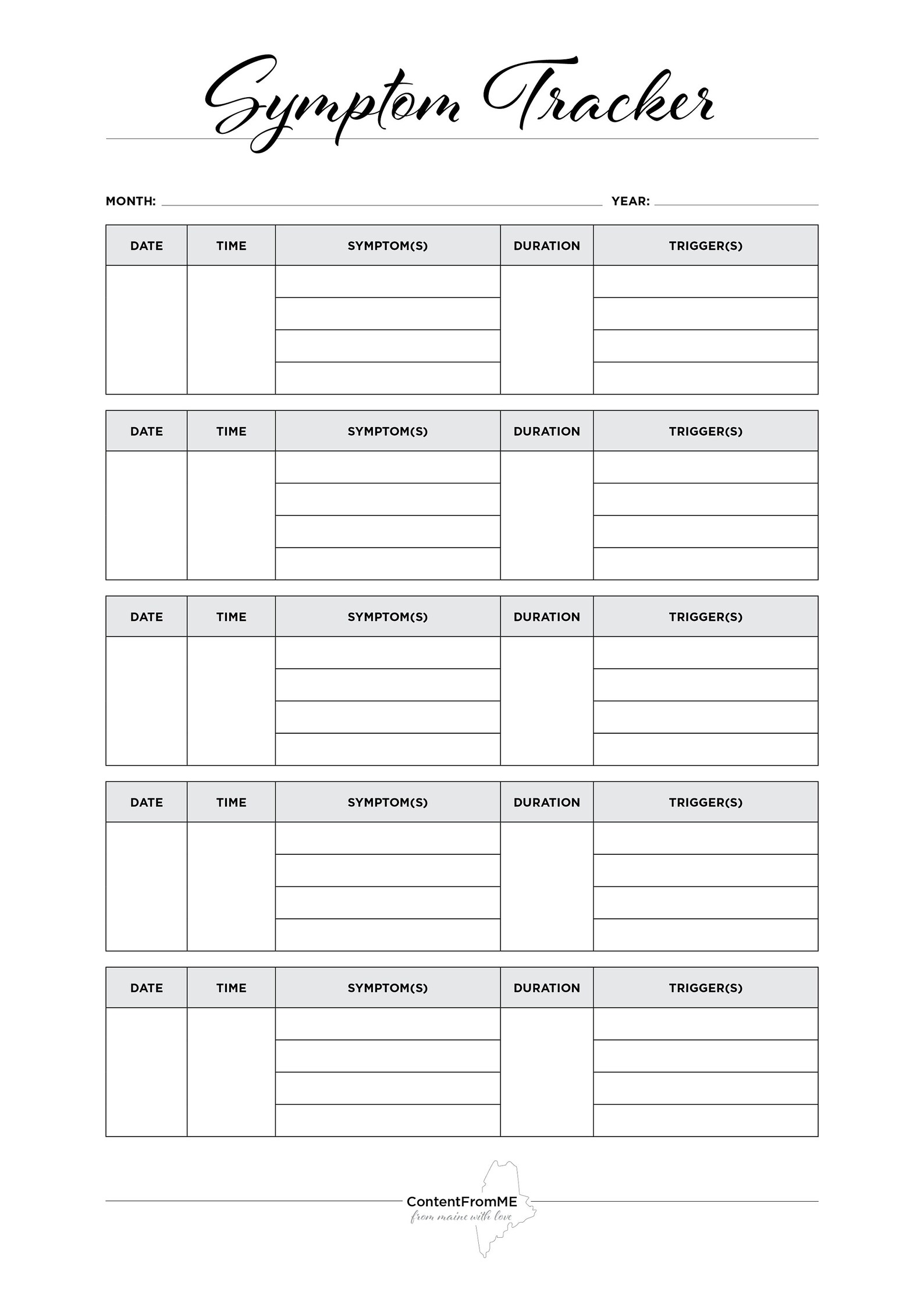 Symptom Tracker Printable Wellness Tracker Illness Tracker - Etsy
