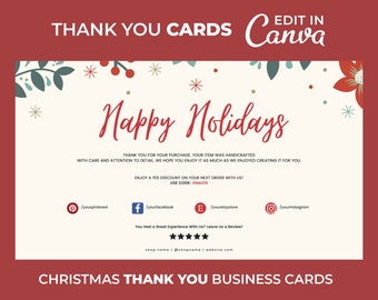 Weihnachts Danke Visitenkarten Vorlage, Bearbeitbare Weihnachts danke Karte, Urlaub Druckbare Dankeskarte, Kleine Visitenkarte