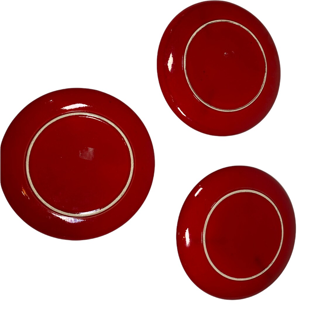 Vintage Red Salad Plates Set of 3 No Markings A Pair of Plates and 1