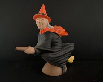 Vintage 1970s Hand Painted Ceramic Halloween Witch Figurine