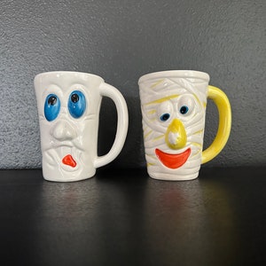 Vintage Halloween Character Mugs - Spooky Set of 2