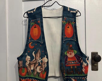 Vintage Handmade Halloween Vest – Pumpkins, Ghosts, Women’s S/M