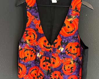 Vintage Halloween Vest: Jack O' Lantern Pattern - Women's Size Large