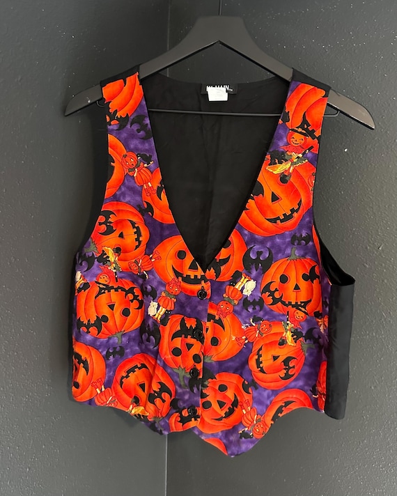 Vintage Halloween Vest: Jack O' Lantern Pattern - Women's Size Large