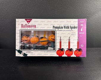 VTG Jack-o-Lantern With Spider Bubble Lights - Vintage Halloween Decoration - Vintage Holiday Decoration - Light Up Dec