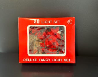 Vintage House of Lloyd Deluxe Fancy 20 Light Set - Red Poinsettia Christmas -
