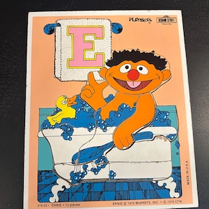 Vintage Fisher Price - Vintage 1979 Playskool Sesame Street Ernie in Tub 12-Piece Wooden Puzzle Ducky -