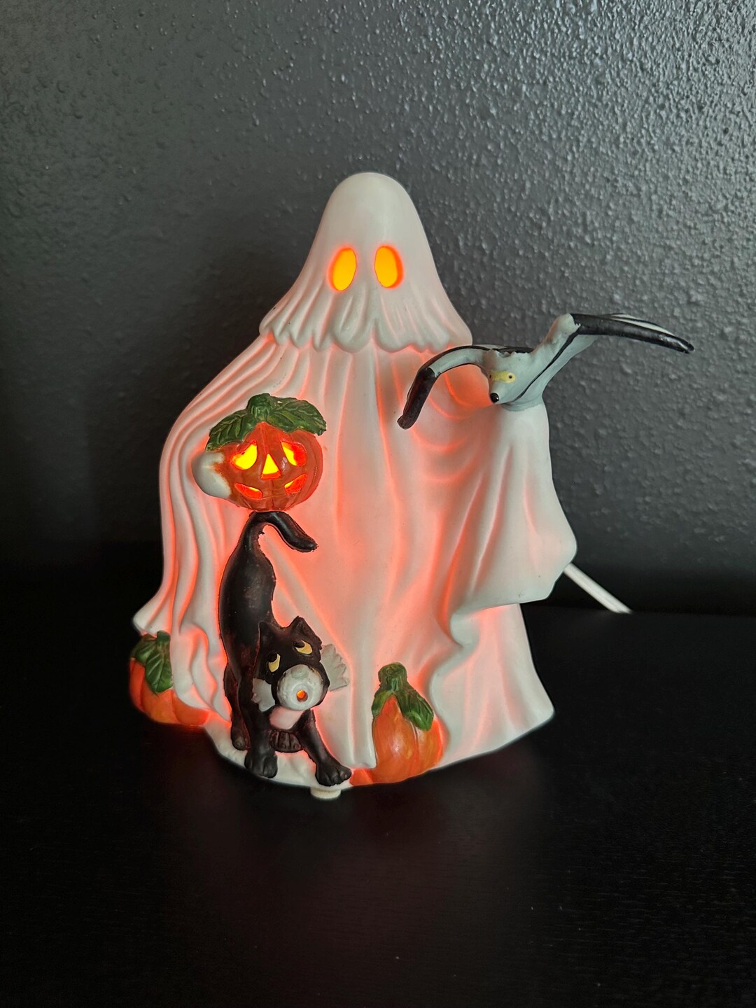 Vintage Lighted Ceramic Ghost With Jack O' Lantern - 1991 Freddie ...