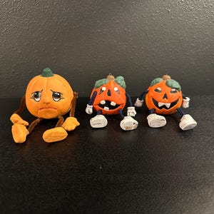 Vintage Halloween  - Ceramic  Pumpkin Halloween Decorations - Lot Of 3 -  Vintage JOL - VGT Anthropomorphic Pumpkin Shelf Sitting -