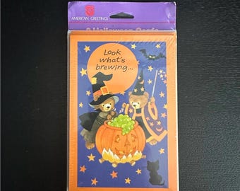 Vintage American Greetings Halloween Party Invitations - Bears & Witches Brew - Pkg of 8