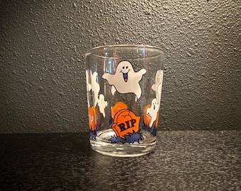 Vintage Halloween Glass Votive Holder: Spooky Graphics
