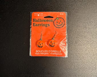 Vintage Pumpkin Earrings – 1990s Halloween Jack O' Lantern NOS