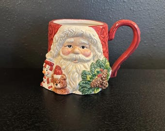 Vintage Christmas Santa Mug - Vintage Christmas Ceramic Mug White And Red 70s - Retro Design Santa - Vintage Amscan -