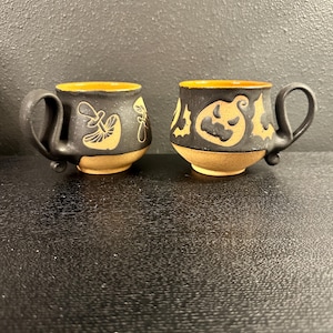 Jack-o’-lantern and Bats Halloween mug - Ceramic Mushroom Coffee Mug - Handmade Pottery Mug - Handmade Mushroom Coffee Mug -