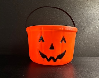 Vintage Blow Mold Jack-O-Lantern Bucket – Plastic Halloween Candy Pail