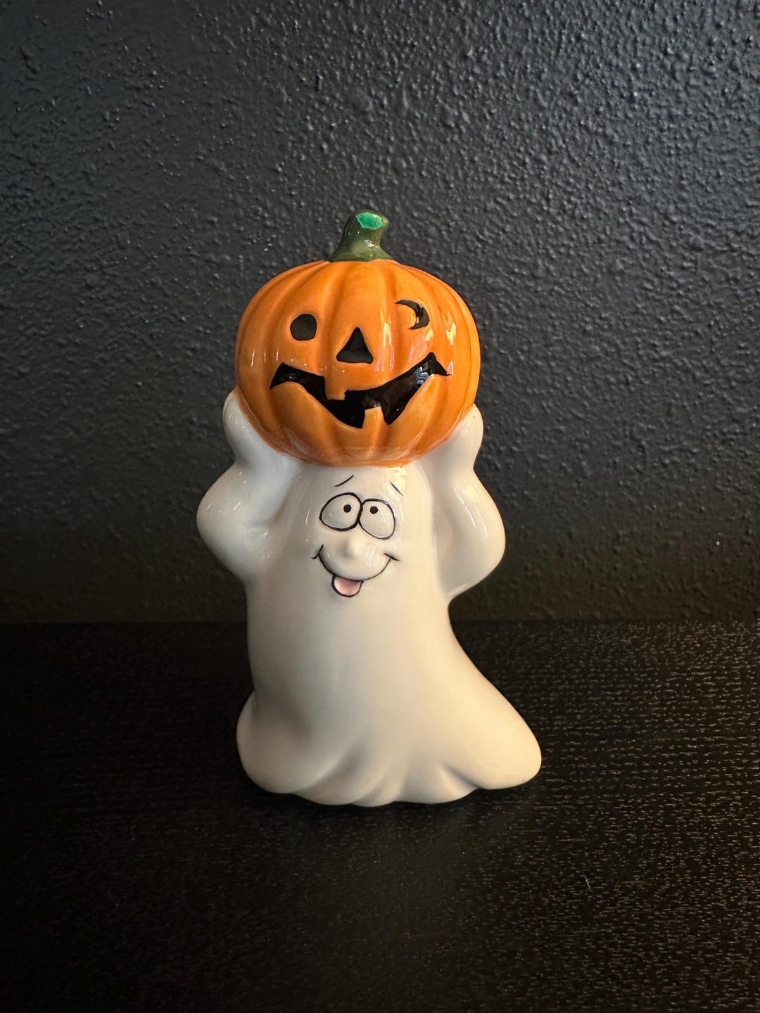 Vintage Ceramic Ghost Holding Jack O' Lantern - JOL - Vintage Halloween ...