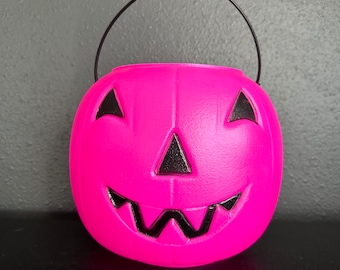 Vintage Pink Halloween Blow Mold Candy Bucket - Jack O' Lantern