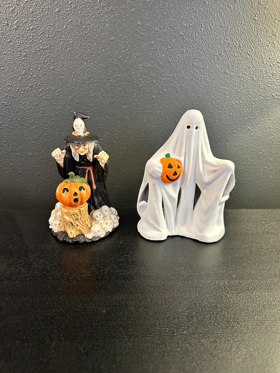 Vintage Ceramic Halloween Decoration: Ghost and Witch With Jack O ...