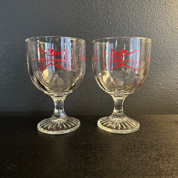 Vintage Budweiser Glasses - Lot Of Two - Vintage Budweiser Beer Stem Glass - King of Beers - Anheuser Busch Drinkware - Vintage Barware -