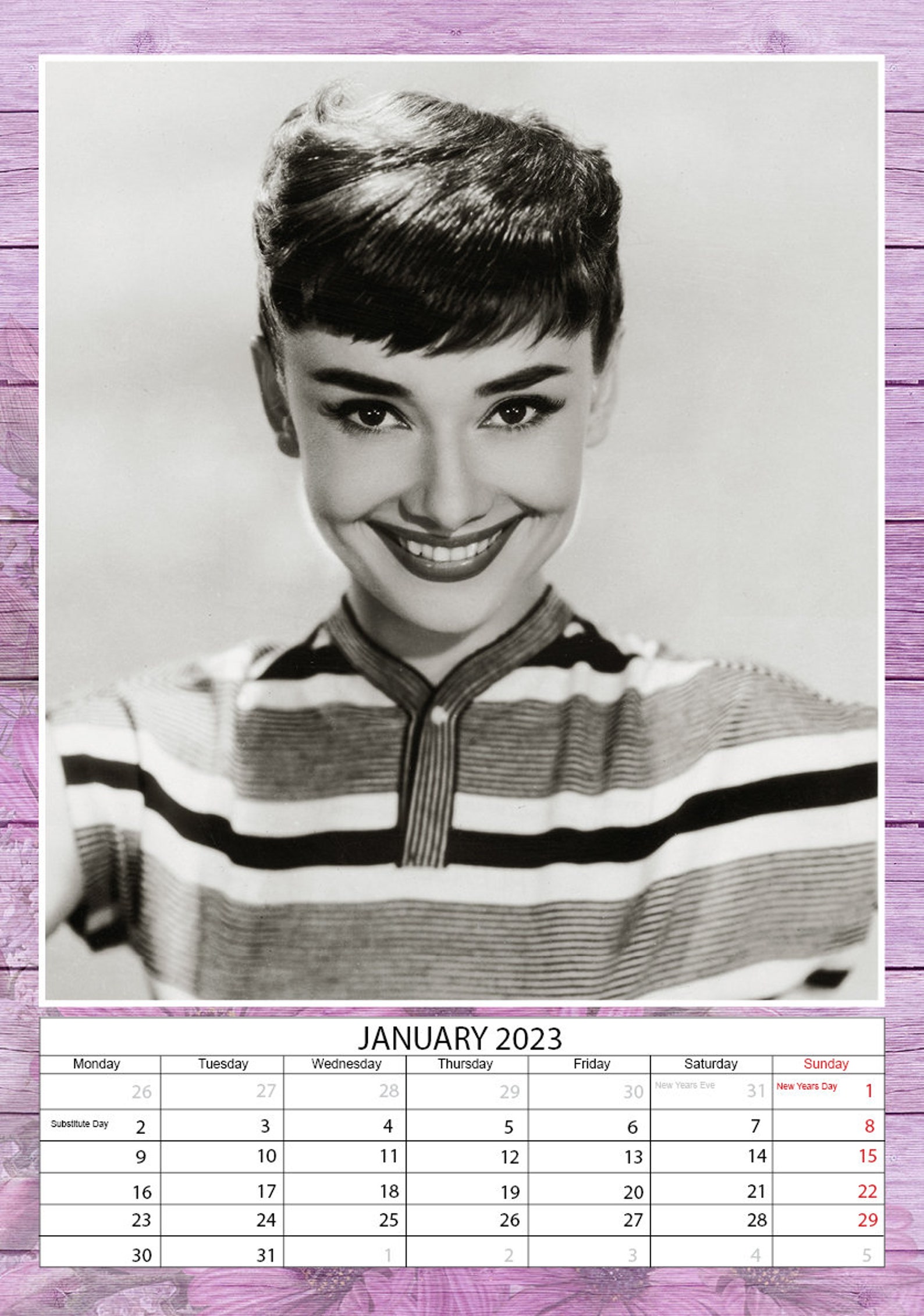 Audrey Hepburn Calendar 2023 Etsy