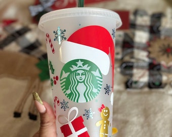 STARBUCKS CHRISTMAS CUP- Santa Hat Christmas Cup- Christmas Cups- Gingerbread Cup- Santa Cup- Vasos De Navidad- Starbucks Reusable Cold Cups