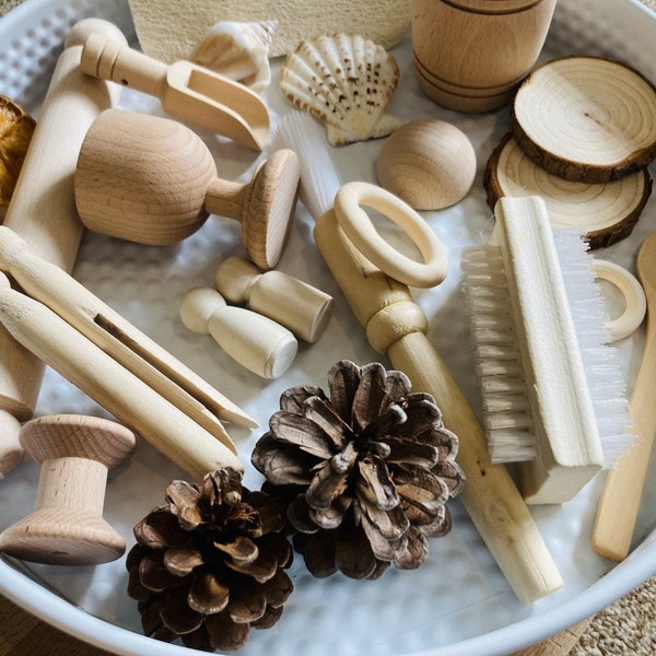 Natural Loose Parts Kit - Large | Wooden sensory tools | Tuff tray play | Sensory bin | Sensory play for Development | Treasure basket