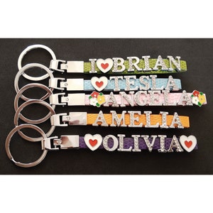 Personalized Rhinestone Keychain, Name keychain, Custom Keychain with Metal letters (Max 8 Characters)