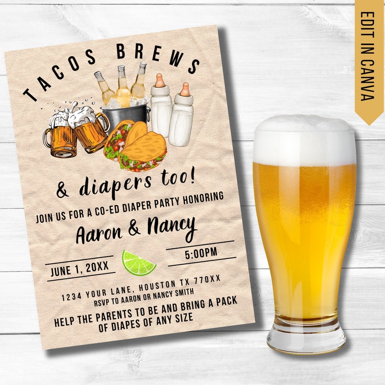 Tacos Brews and Diapers Too digital File Only Canva Etsy