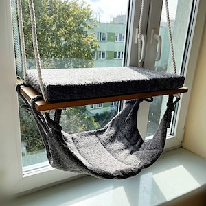 Cat Window Perch &#39;&#39;Light oak&#39;&#39;, Cat hammock, Cat shelves, Cat tree, Cat tower, Minimalistic pet furniture