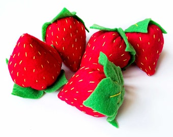 Juguete de hierba gatera de fresa, valeriana extraíble, juguete vegano para gatos de fieltro