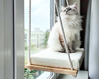 Cat Window Perch, Cat hammock, Cat window bed, Wood cat shelves, Minimalistic pet furniture